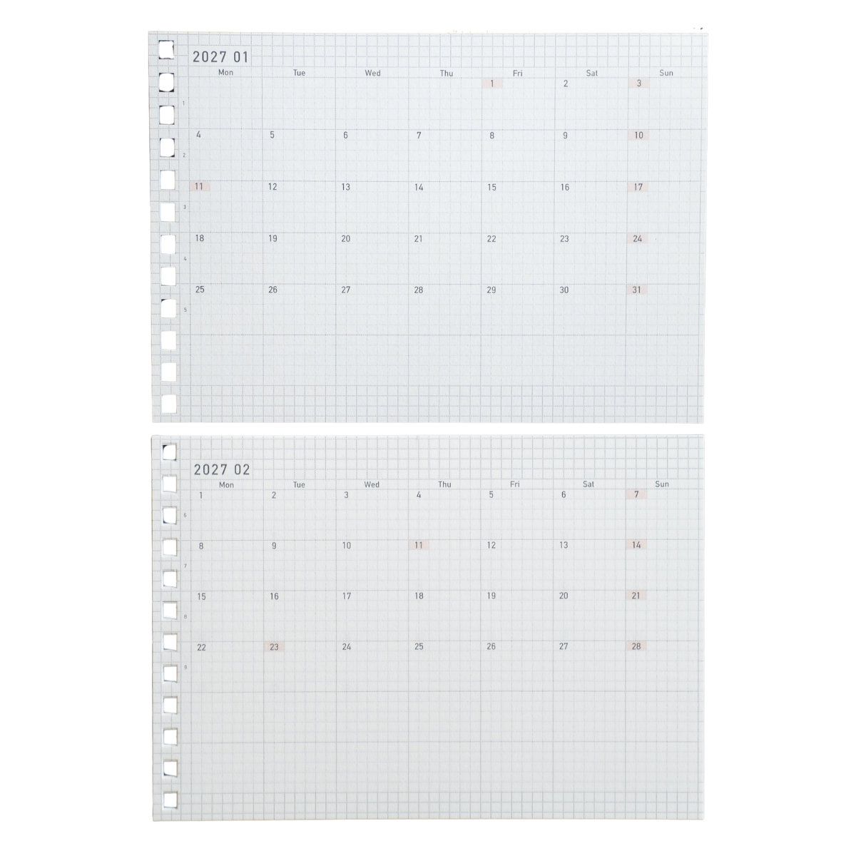 GRID LIFE PLANNER 2027年1月版 ブロックマンスリー A5セパレート24穴